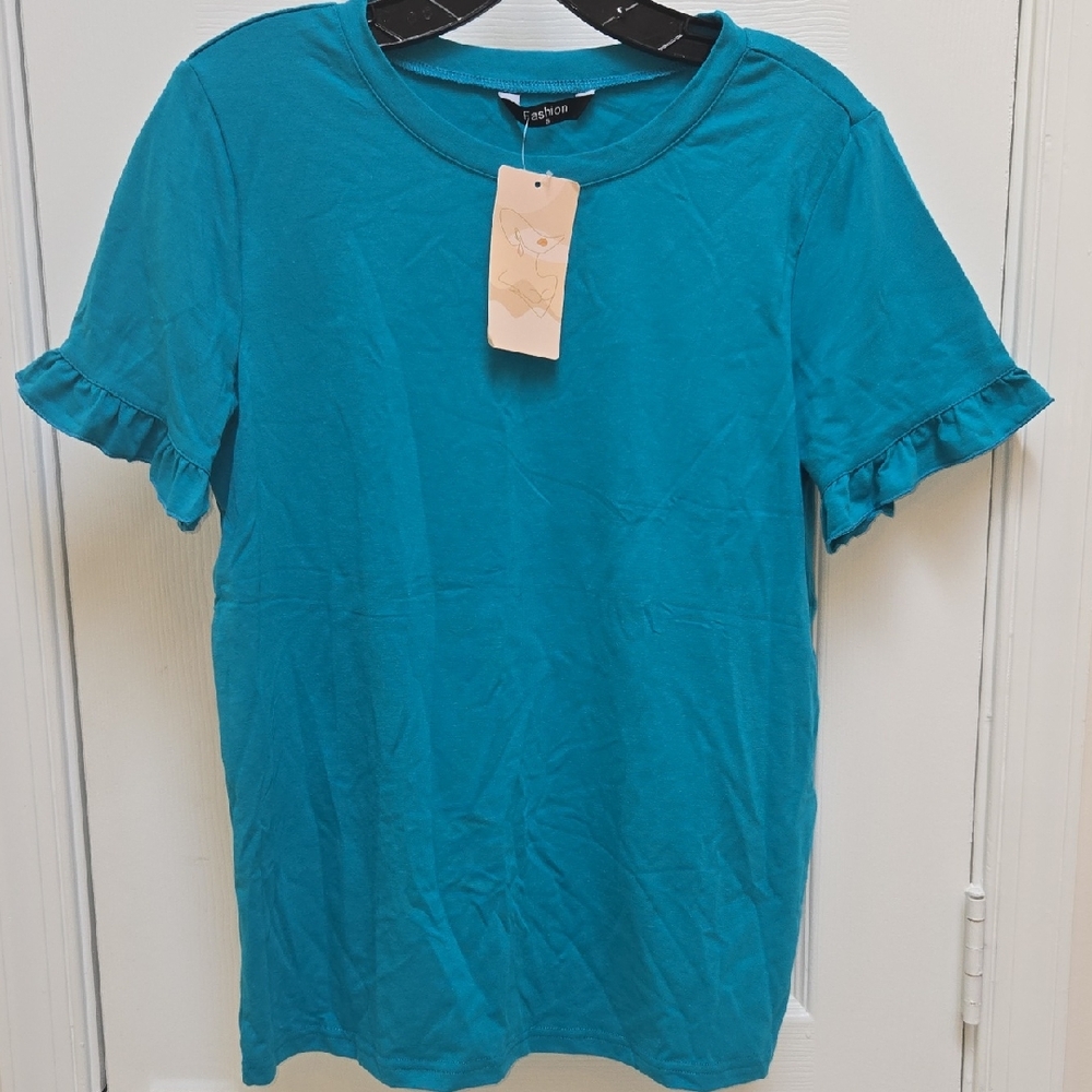 Blue Ruffled Short Sleeve Tee